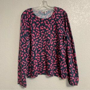 Joie Sweater Womens L Cherry Print Cashmere Cotton Crew Preppy